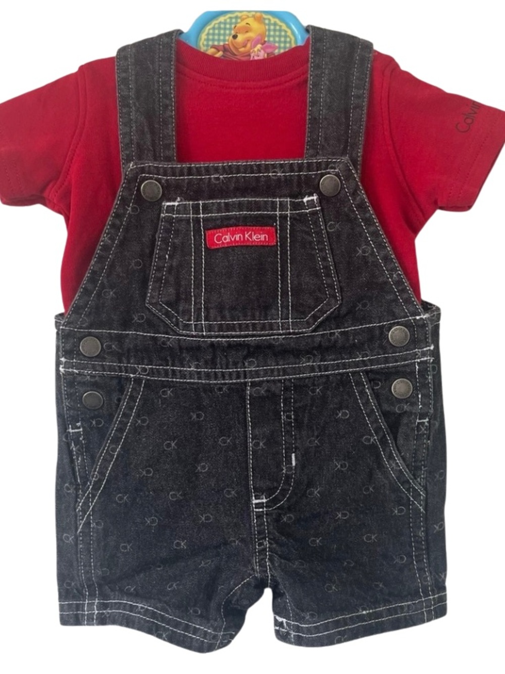 Calvin Klein Baby Boys 2-Piece Shortall Set Red/Black 0-3M